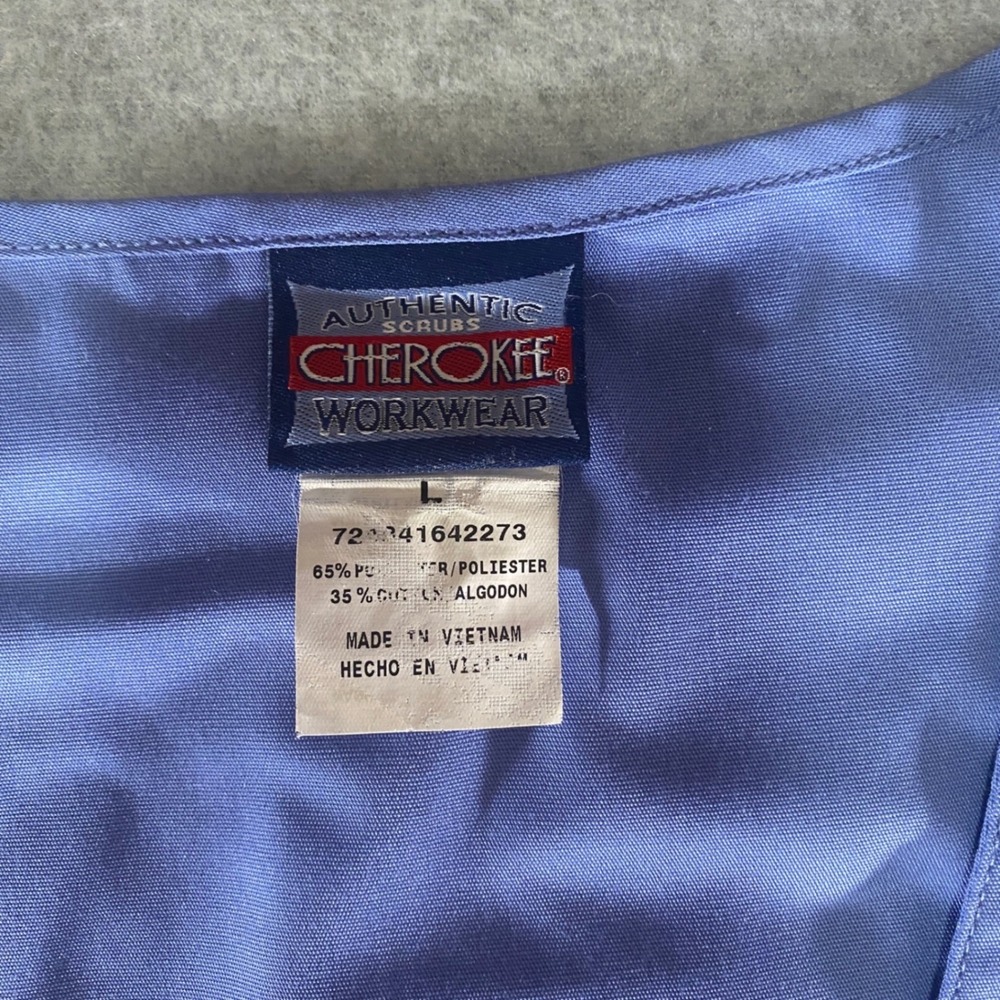 Cherokee Workwear Blue Scrub Jacket Button Front Long Sleeve Pockets Large - Picture 8 of 9